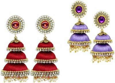 Sanj COMBO OF TWO PAIR THREE STEP JHUMKA EARRING Beads Fabric Jhumki Earring