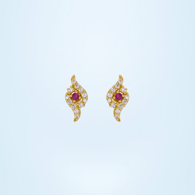 SORELLII Pair of Golden Earrings with Ruby and Diamonds Cubic Zirconia German Silver Stud Earring