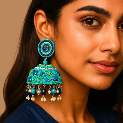 UnfoldSelf Blue Handcrafted Jhumkas Alloy Jhumki Earring