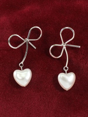 FIMBUL White Heart Dangle Drop Earrings for Women and Girls, Heart Shaped, White… Stainless Steel Drops & Danglers