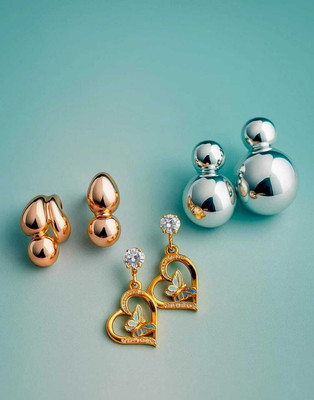 Jhumka Junction Stylish Combo Earrings Set for Women & Girls (Pack of 3, Gold & Silver Plated) Alloy Drops & Danglers