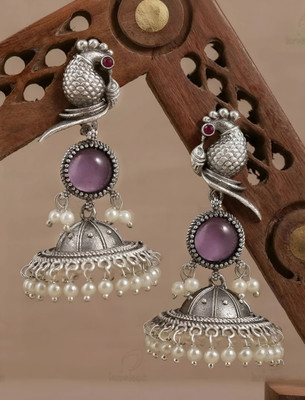 Ratnalok Beautifully crafted earrings with a peacock motif on top Alexandrite Alloy Jhumki Earring