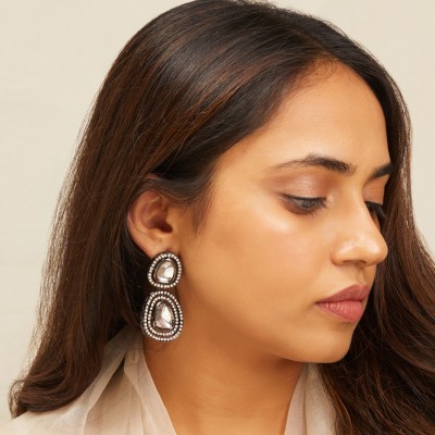 ShopRoohani Indo-western Jadau kundan style gunmetal black dangle earrings for women Alloy Drops & Danglers
