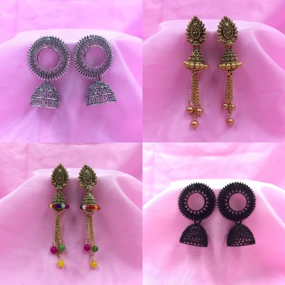 AMONROO Trendy Earrings ,Combo Set Of 4,2 Golden 1 Black And 1 Silver Jhumka Combo Set Alloy Earring Set, Jhumki Earring, Stud Earring