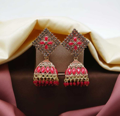 Trendmakerz Ruby Stone Jhumka Earrings – Silver Plated Traditional Design Cubic Zirconia,  Stone, Aluminum Jhumki Earring