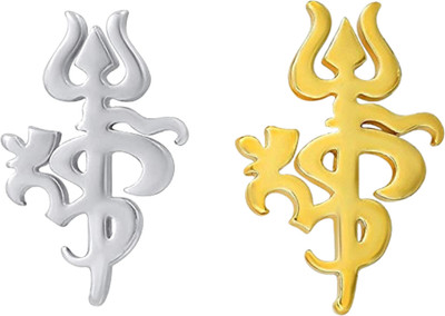 FOGGMART Om Trishul Silver Gold Stud Earring for Men Boys, Religious Earrings, Screw Back Metal, Stainless Steel Earring Set, Stud Earring