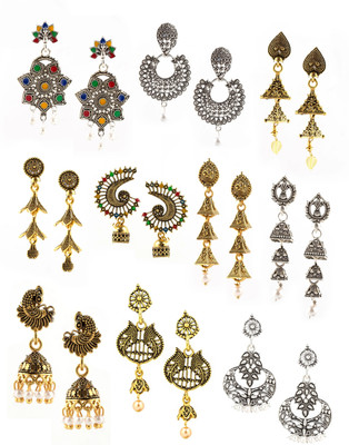 Kreyam's Earrings for Girls and Women Artificial Gold Plated - Combo 10 Set Fancy latest Alloy Chandbali Earring, Drops & Danglers, Jhumki Earring, Earring Set