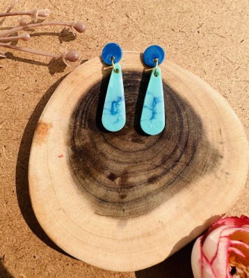 ReverseWheel ReverseWheel Handmade Dual Blue Teardrop Boho Resin Earrings Resin Drops & Danglers