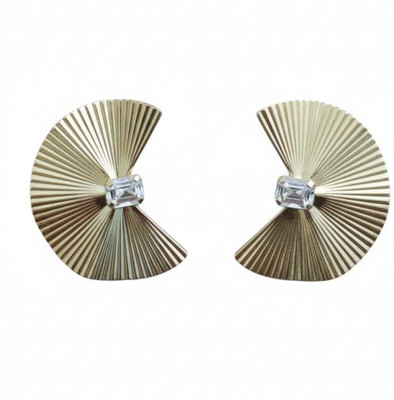 NMRK,R R Enterprises GOLDEN FAN SHAPED STUD EARRINGS WITH STONE Stainless Steel Stud Earring