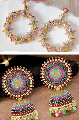 Addition “Two Styles, One Set – Designer Hoop & Ethnic Jhumka Combo” Alloy Chandbali Earring, Jhumki Earring
