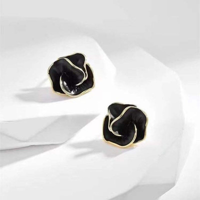 ADORNITY Black Flower Stud Earrings for Women & Girls Stylish Gold Plated Earrings Alloy Stud Earring
