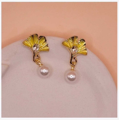 RV YUWON Pearl And Shell Gold Plated Earrings - ArtsCrafted Cubic Zirconia Alloy Stud Earring, Drops & Danglers