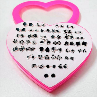 MEHAK CREATION Set of 36 Pair Colorful Mix Design Earring Stud Set with Heart Box for Women Agate Alloy Hoop Earring