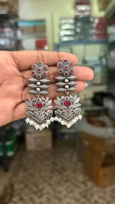 Wynona Oxidised SIlver Traditional Jhumki Earrings Set for Women & Girls German Silver Drops & Danglers