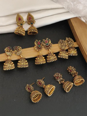 Flaring Pack of 6 gold plated for women and girls Alloy Jhumki Earring