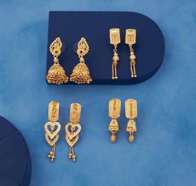 evashoppy Bestseller Combo Of 4 Traditional Temple Jewellery Earrings set Brass Drops & Danglers