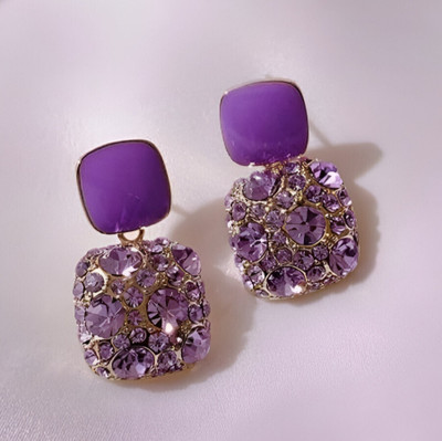 JRISSY Elegant Purple Crystal Stud Earrings Alloy Drops & Danglers