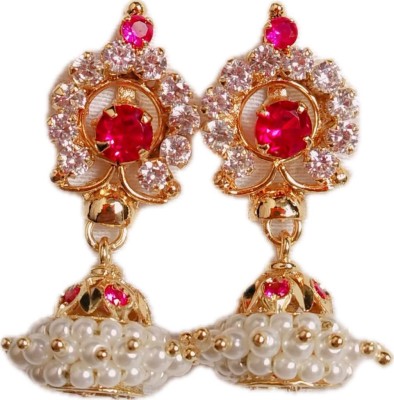 kurdekars divuu red white stones and pearls fitted earring + bellimoda jumka Copper Drops & Danglers