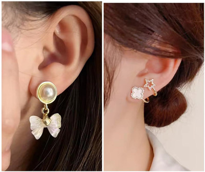 MONKDECOR K-Pop Style Korean Earrings Combo Alloy Huggie Earring, Stud Earring