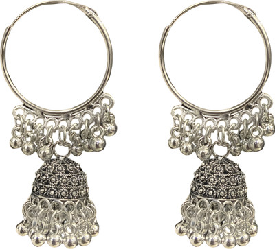 Vriti Imitation 8 Naka Bali Alloy, Brass, Fabric, Metal, Plastic, Silver, Zinc Chandbali Earring, Drops & Danglers, Clip-on Earring, Jhumki Earring