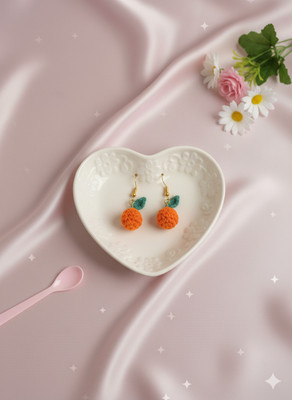 Luminara Handmade Crochet Mini Orange Earrings Cotton Dori Tunnel Earring, Drops & Danglers, Jhumki Earring