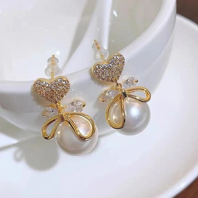 Jewels Galaxy Korean AD Heart themed Pearl Drop Earrings Pearl Alloy Stud Earring