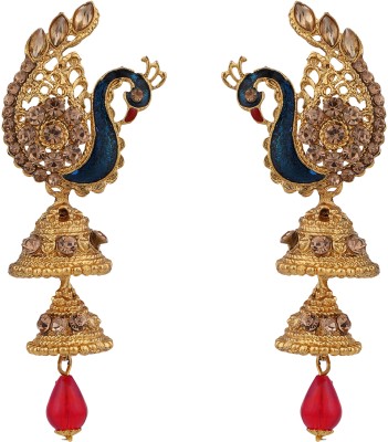 BHANA FASHION Peacock Shape LCT Stone Studded 2 Floor Jhumka Earring_BF Cubic Zirconia Brass Jhumki Earring