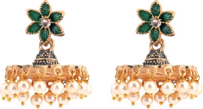 Teejh Teejh Arika Dark Green and Black Gold Enamel Earrings Alloy Jhumki Earring