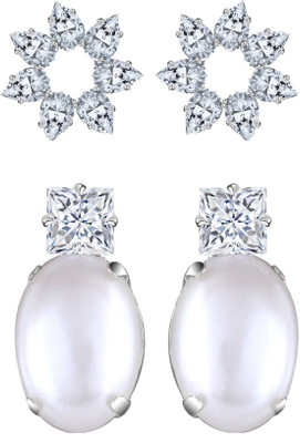 VIGHNAHARTA Elegant Beautiful Rhodium Plated Solitaire Stud Earring Combo-2 Cubic Zirconia Alloy Earring Set