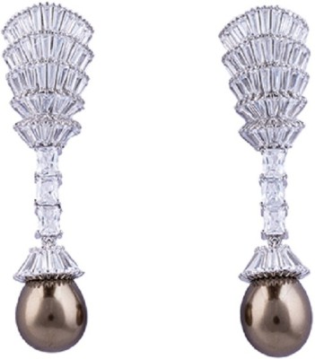 TOUCH925 925 Sterling Silver Ocean Symphony Blue Dangler Earrings For Women| Cubic Zirconia, Pearl Silver Drops & Danglers