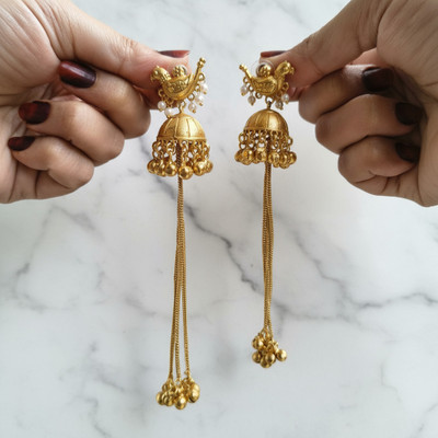 Sparkly You Kashmiri gold plated jhumka earrings for women Brass Tassel Earring