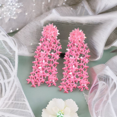 Jewelgenics Handmade Pink Floral Classic Tasselled Drop Earrings Beads Alloy Drops & Danglers