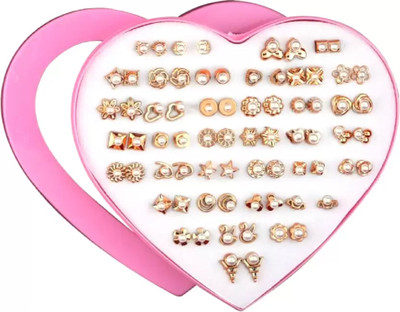 Myra Collection 36 Pcs Combo Set with Heart Shape Box for Women Alloy Plastic Earring Pearl Plastic Earring Set