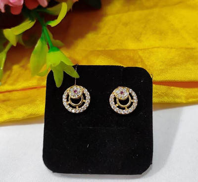 DIMIKI 1 Gram Gold Plated AD Earrings for Women Cubic Zirconia Brass Stud Earring
