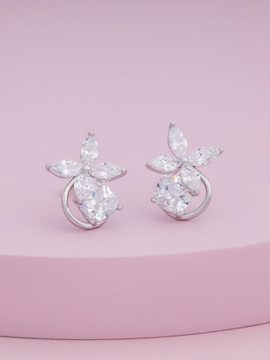 Kushal's Fashion Jewellery White Rhodium-Plated Party Zircon Stud Earring Zircon Copper Stud Earring