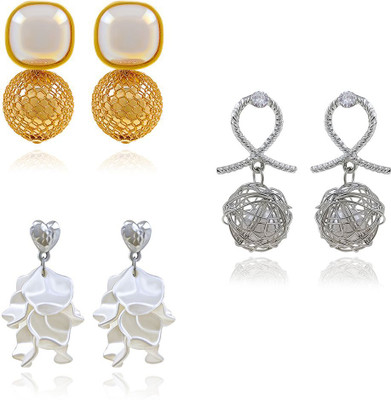 Saizen pack of 3 girl earring set and Pearl Earring Set for Women – Contemporary Design Brass, Alloy Drops & Danglers, Earring Set, Jhumki Earring, Plug Earring, Stud Earring