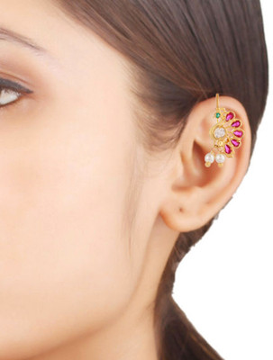 THANU'S CRAFT Golden Peacock Bugdi Earrings Upeer Ear Press on Kanatil Moti Bugadi Earring For Metal Drops & Danglers