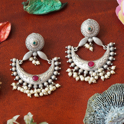 Redsify Oxidized Antique Chandbali Earrings for Women , Girls and Her Brass Chandbali Earring
