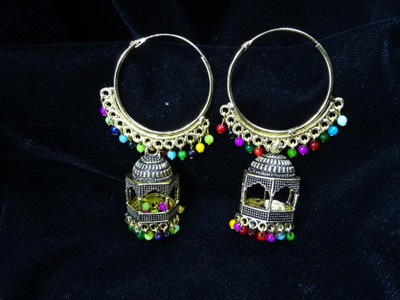 jhoomar bazaar Gold Plated Temple Hoop Earring with Multicolour Beads Alloy Jhumki Earring