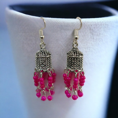 Opal Touch Beautiful Oxidized Hook Danglers Cubic Zirconia Brass Jhumki Earring