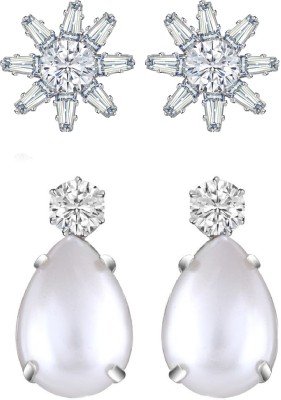 VIGHNAHARTA Elegant Beautiful Rhodium Plated Solitaire Stud Earring Combo-2 Cubic Zirconia Alloy Earring Set