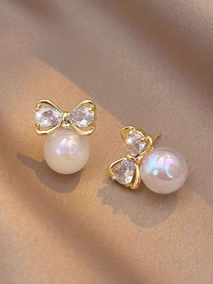 LYRISS Trendy Gold Plated Rectangular Stud Earrings for Women & Girls Beads Stainless Steel Earring Set