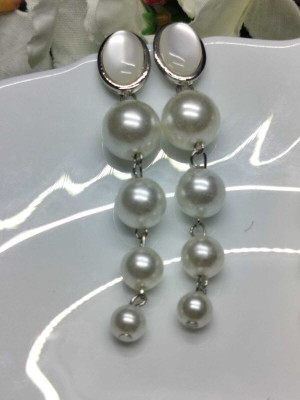 MegaSaver Oval Top Partywear Silver Plated Pearl Long Earrings Alloy Drops & Danglers