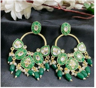 JEWERICHE IMITATION Paan Meena-Green, Trendy Latest Design Earring For Girls & Women Alloy Chandbali Earring