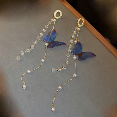 Miami Butterfly Earrings for women korean earing for girl Long meenakari Chain stylish Beads, Crystal Gold, Alloy, Mother of Pearl, Enamel Earring Set, Drops & Danglers