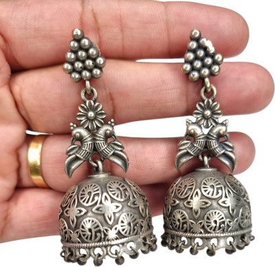 Sajobhi Oxidised Silver Plated Traditional Bird & Floral Earrings for Women & Girls Brass Jhumki Earring