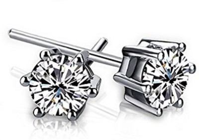 fabula Pair of Silver Plated Round Cubic Zirconia Stud Earrings For Men & Boys Cubic Zirconia, Crystal, Zircon Alloy Stud Earring