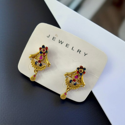 VRAJ FASHION JEWELLRY 1 GRAM GOLD PLATED JHUMKI ( STUD ) EARRINGS FOR WOMEN/GIRLS. Cubic Zirconia Brass Chandbali Earring