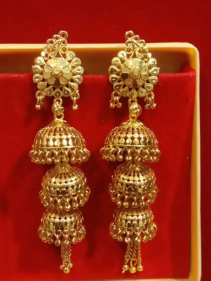 AZMA Traditional Gold-Plated Triple Jhumka Earrings for Women and Girls Alloy Earring Set