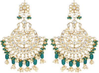 I Jewels Gold Plated Traditional Handcrafted Pearl Kundan Beaded Chandbali Earrings Alloy Chandbali Earring